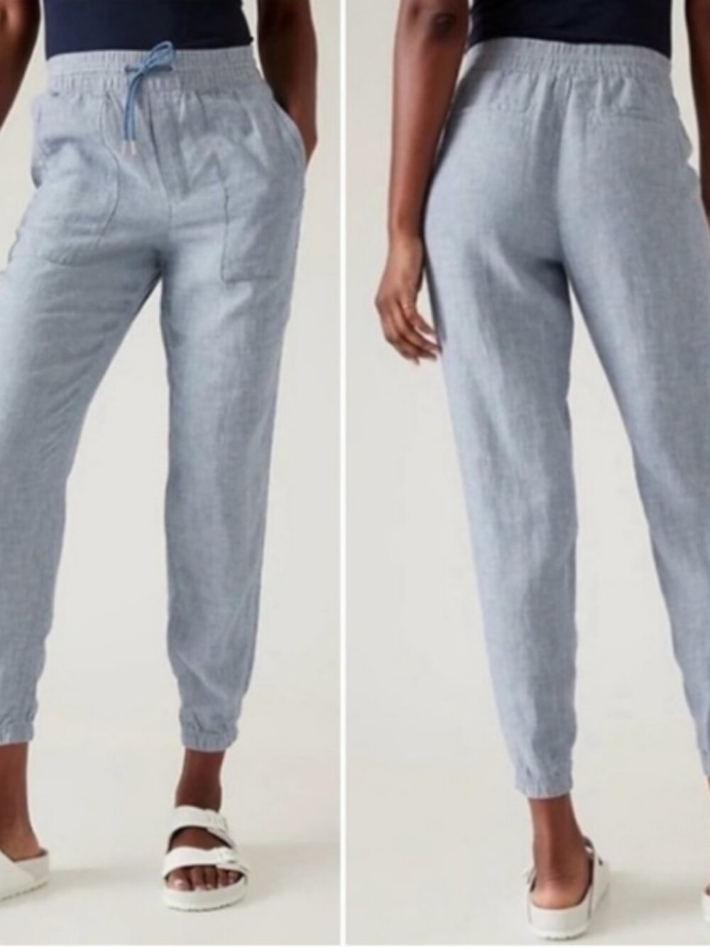 Athleta Retreat Linen Joggers Chambray Blue Relaxed Fit Women's Pants Size 8